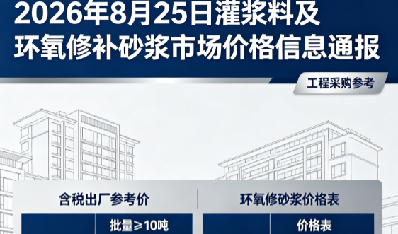 勐海2026年8月25日灌浆料及环氧修补砂浆市场价格信息通报